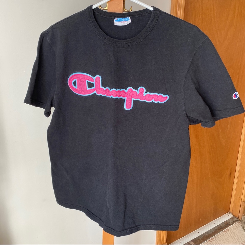 Champion Black/Neon Embroidered Tee